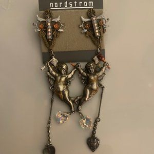 One of kind "Cherub" with dangling hearts pierced earrings - never used; new
